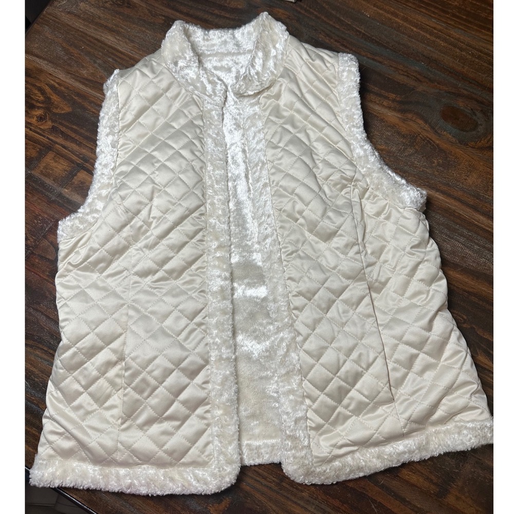 Lauren Ralph Lauren Reversible Quilted Faux Persian Lamb Fur Vest Cream Medium